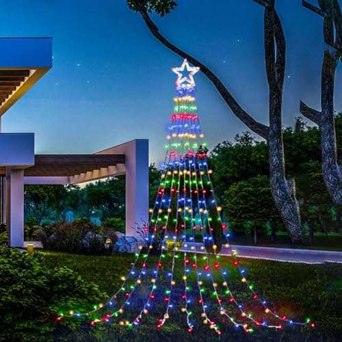 Christmas Decorations Star String Lights,320 LED Outdoor Christmas Tree Lights with 13" Topper Star,8 Modes Waterproof Hanging Fairy Twinkle Lights for Xmas New Year Party Holiday 1