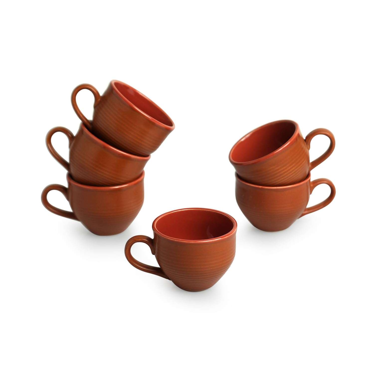 ExclusiveLane 'Terra Tones' Ceramic Tea Cups Set of 6 (120 ML, Earthern Brown, Dishwasher & Microwave Safe) | Ceramic Cups Coffee Cup Set of 6 Coffee Mugs Tea Set Tea Mugs Set of 6 Chai Cups Drinkware 3