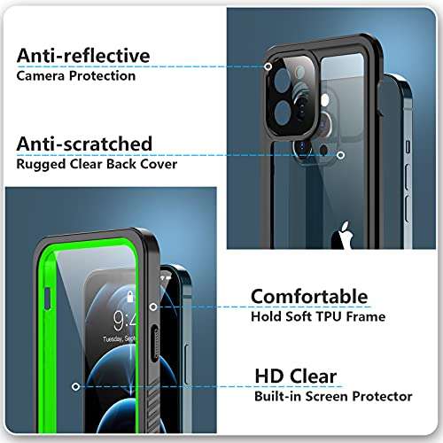 SPIDERCASE Designed for iPhone 12 Pro Max Case, Waterproof Built-in Screen Protector, Shockproof Full Body Cover Rugged Case for iPhone 12 Pro Max 6.7” 2020 Released (Green/Clear) 4