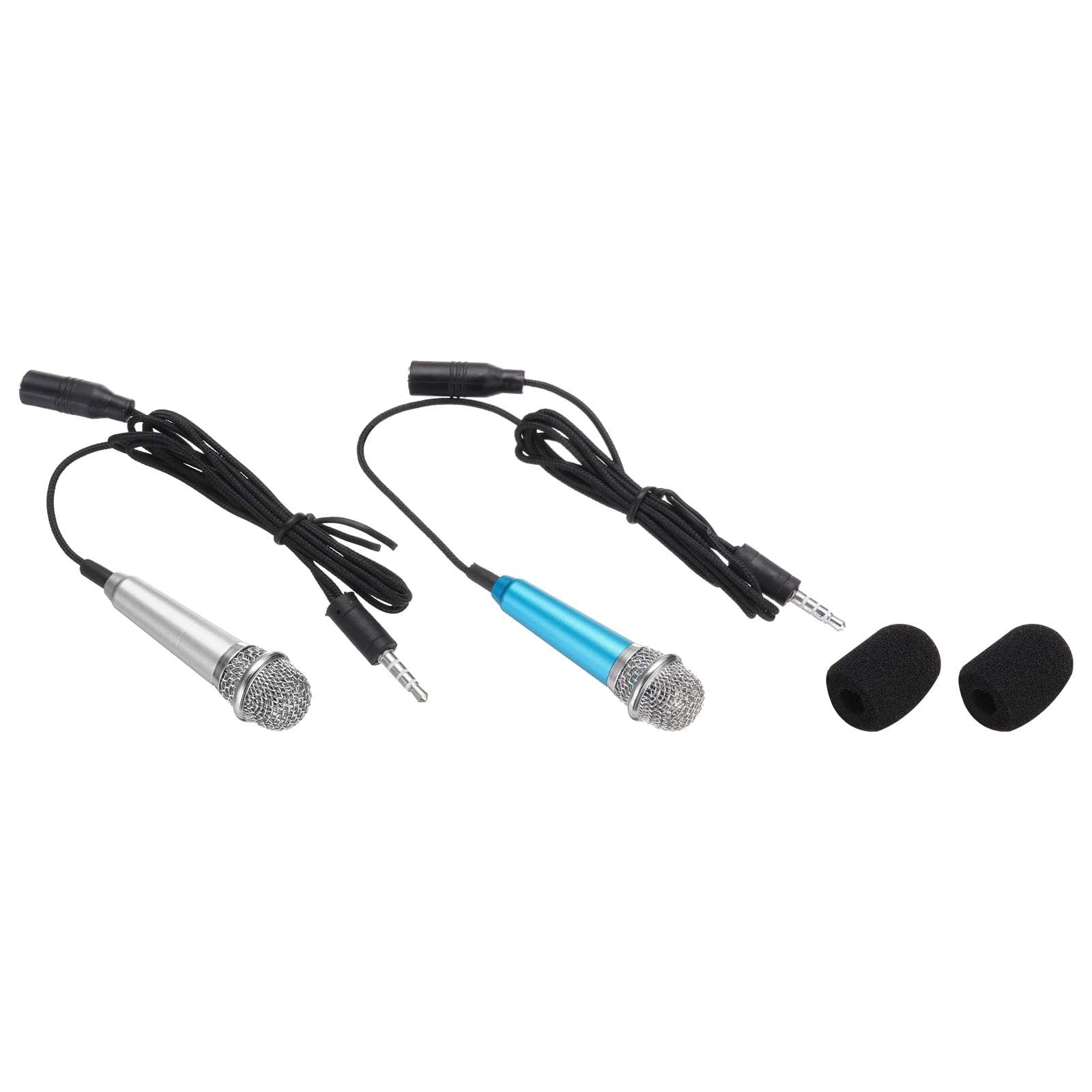 MECCANIXITY 2Pcs Mini Microphone Portable Vocal Microphone for Voice Recording and Singing with Cover,Silver & Blue 1