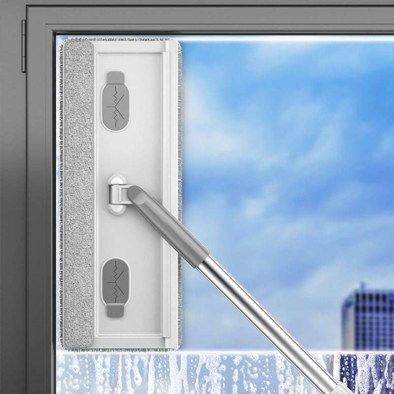 PRUVAVE 3 In1 Flat Mop Long Handle Mop,Easy to Floor Cleaning Mop,Flat Mop with Glass Cleaner,180 Rotate Long Handle Mop with Soft Side Brush Steel Handle.(Heavy Quality) 5