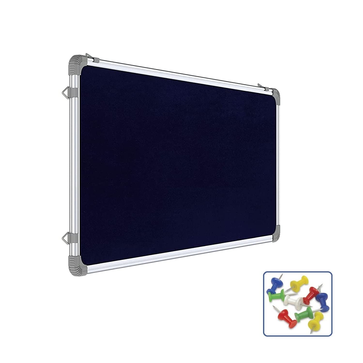 OBASIX Pin-up Bulletin Notice Board (1x2Feet) for School College Office|Classic Series Pin Up Board with 20 Push-pins|Natural Finesse Aluminium Frame|Blue 4