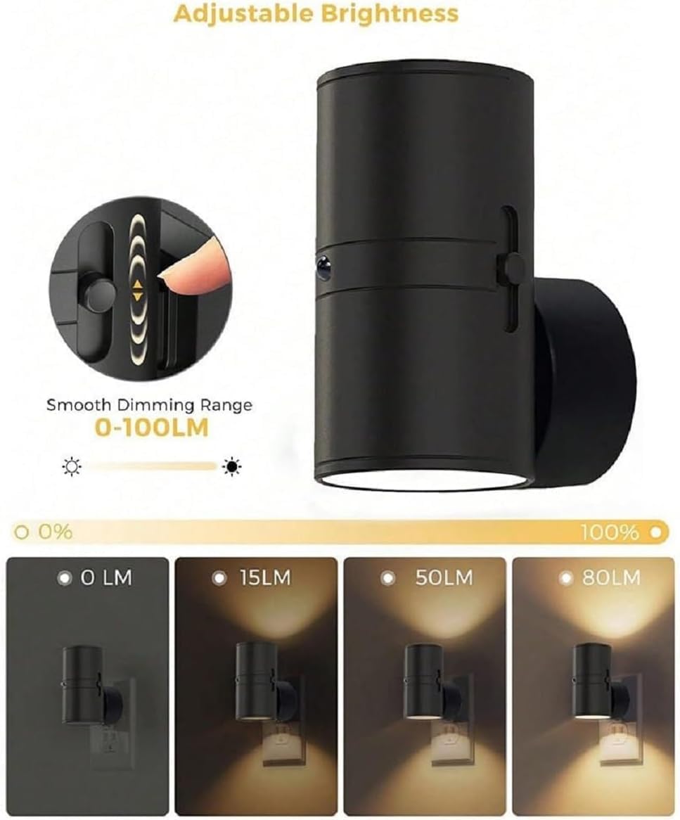 GDSAFS Tiveario Home - Outlet Led Lamp, 2025 New Tiverio Home Motion Sensor Lights, Plug in Night Light, 4000k Warm White for Bedroom Kitchen Toilet Hallway Stairway (4Pcs-Black) 4