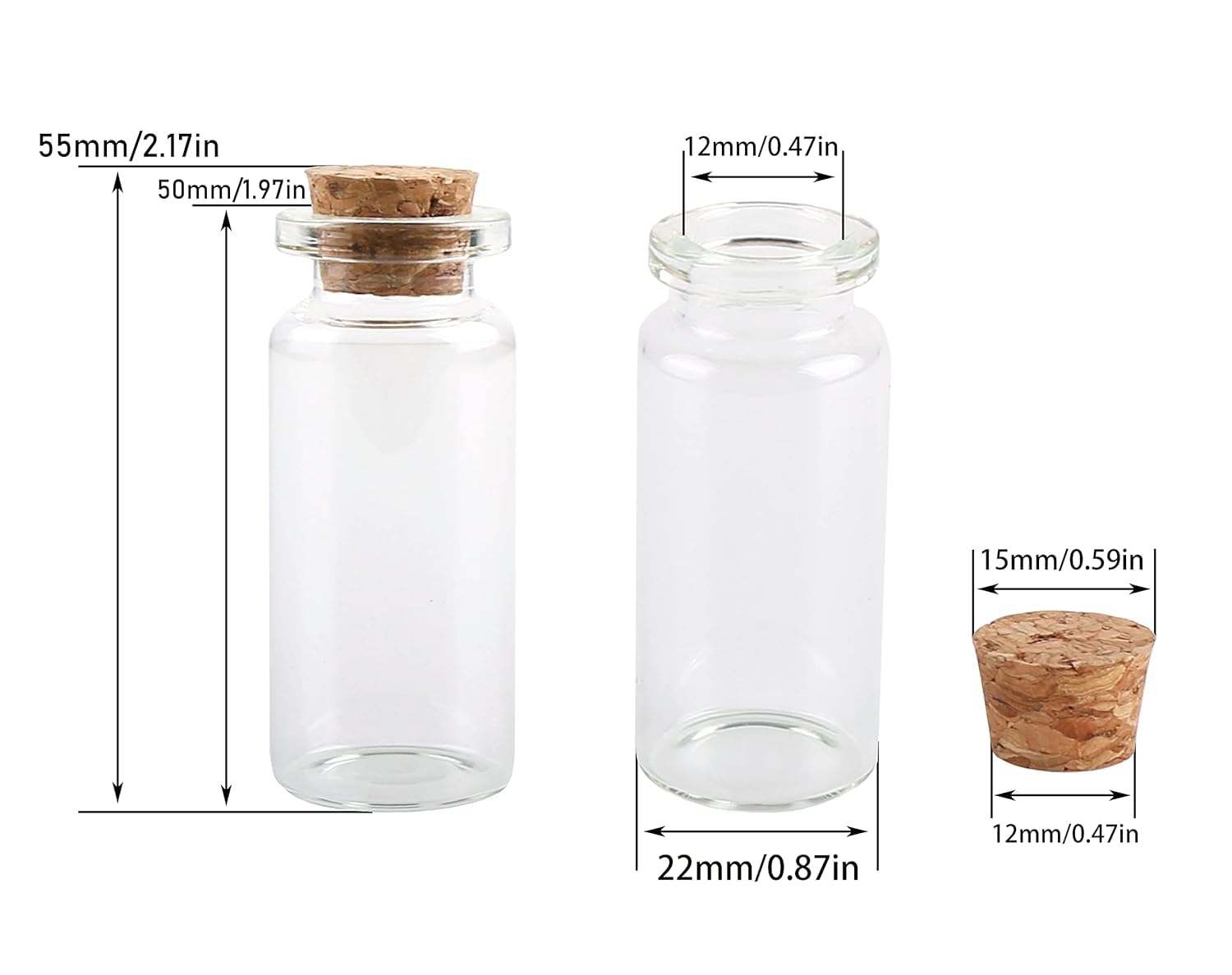 STORE 2508 24Pcs 10ml Glass Bottles Cork Stoppers DIY Decoration Mini Glass Vials Cork Message Glass Bottle Vial Cork, Small Glass Bottles Jars Corks for Wedding Party Favors 4