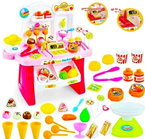 E-ROYAL SHOP Pretend Play Mini Supermarket Toy Candy Sweet Shopping Cart, Pretend Play Kitchen Set Kids Toys for Boys and Girls (Mini Home Supermarket) Ice Cream Set Toy for Kids 4