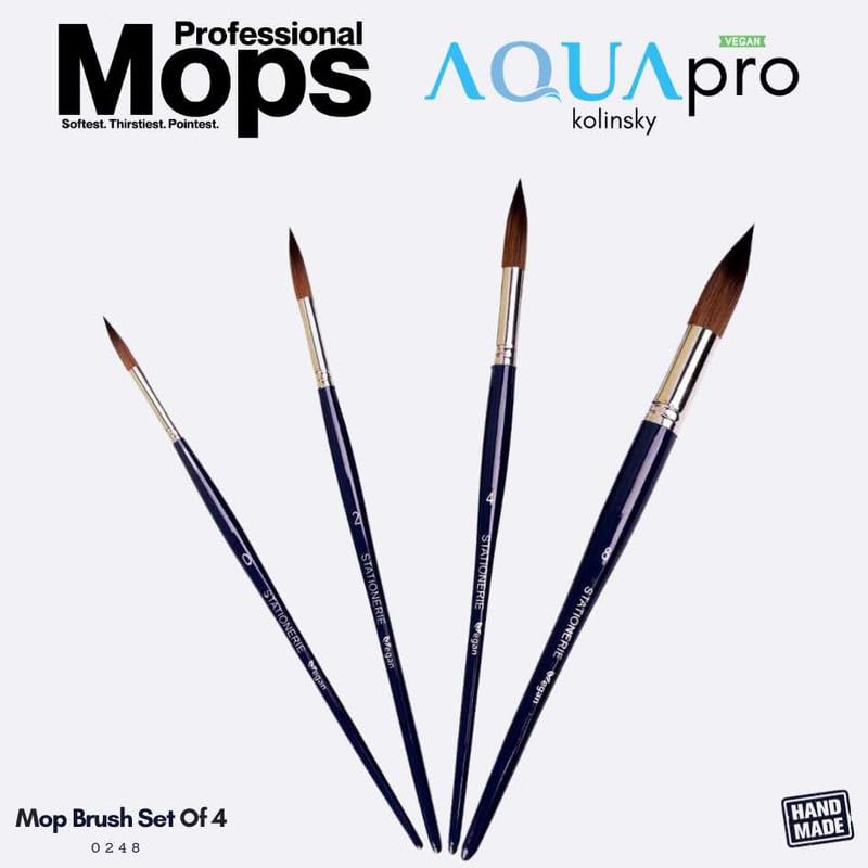 Stationerie Synthetic Mop Brush for Painting - Premium Watercolor Set for Artists With Holder, Handmade Cruelty-Free Paint Brushes (0, 2, 4, 8)(Blue) 3