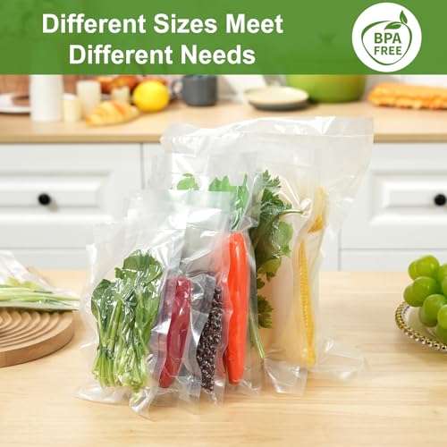 Moretoes 300pcs Vacuum Sealer Bags, 100 Gallon 11" x 16" and 100 Quart 8" x 12" and 100 Pint 6" x 10", BPA Free, Pre-cut Commercial Grade Vac Seal Meal Bags for Food Saver Storage, Meal Prep 6