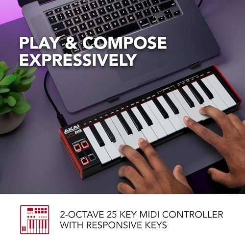 AKAI Professional LPK25 - USB MIDI Keyboard Controller with 25 Responsive Synth Keys for Mac and PC, Arpeggiator and Music Production Software,black 2