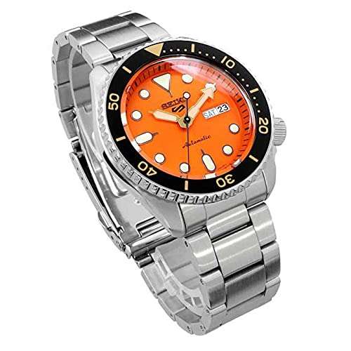 SEIKO SRPD59 Automatic Watch for Men - 5 Sports - Orange Sunray Dial, Day/Date Calendar, LumiBrite Hands & Markers, and Rotating Bezel, 100m Water-Resistant 3