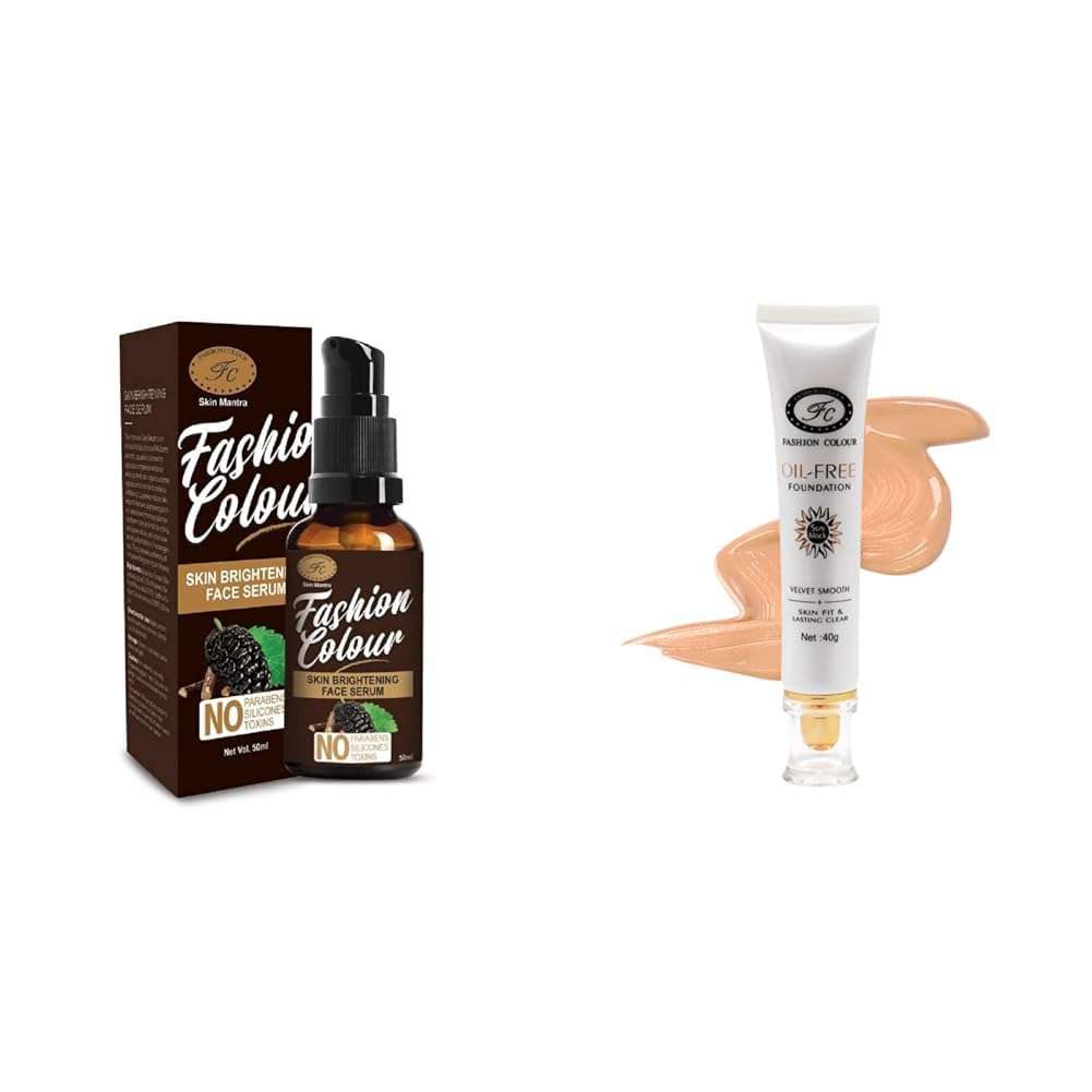 Fashion Colour Skin Brightening Face Serum - For Even Tone, Radiance & Skin Glow, Made In India, 50ml Oil Free Sunscreen Foundation, Matte Skin Fit & Lasting Clear, 40g (Shade 01) 1