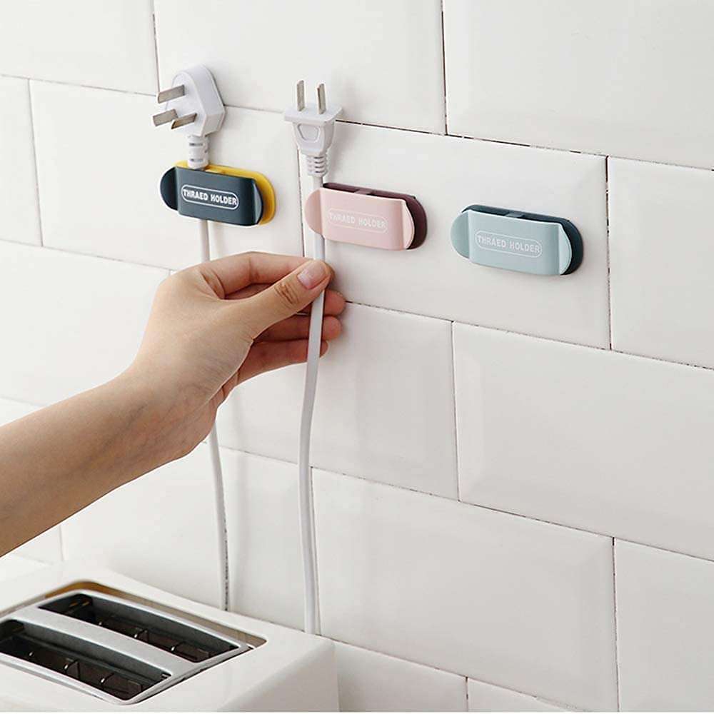 4every 4 pieces Clamp Cable Plugs Organizer,Plug Wire Holder Hook Cable Retainer, Cable Clips Retainers Wire Storage Self-Adhesive,Management for office desktop, kitchen table top 5