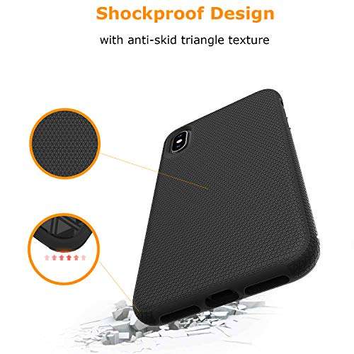molzar Shield Series for iPhone Xs and iPhone X Case with Triangle Texture Grip, Built-in Metal Plate for Magnetic Mount, Wireless Charging Support, Compatible with iPhone Xs/X, Black 4