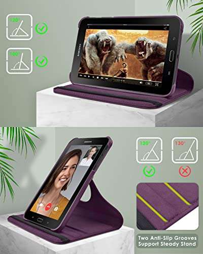 DETUOSI Rotating Case for Samsung Galaxy Tab 3 Lite 7.0" 2014 (SM-T110/ T113), 360° Swivel Multi-Angle Stand Folio Lightweight Leather Book Cover + Protective Hard Back Shell + Elastic Strap Closure 4