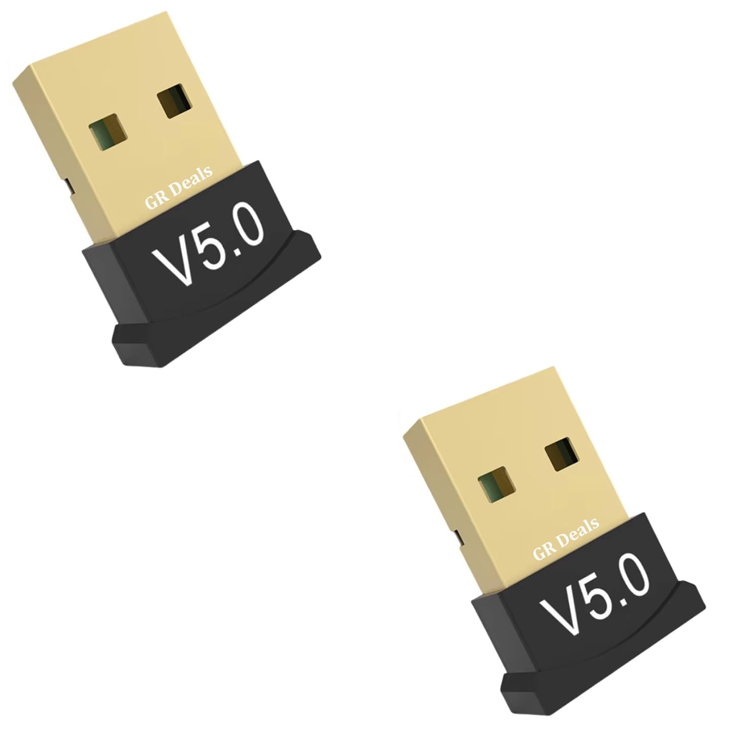 GR Deals USB Bluetooth Adapter for PC, 5.0 Bluetooth Dongle Receiver Supports Windows 11/10/8.1/7 for Desktop, Laptop, Mouse, Keyboard, Printers, Headsets, Speakers. Black. (Pack of 2) 1