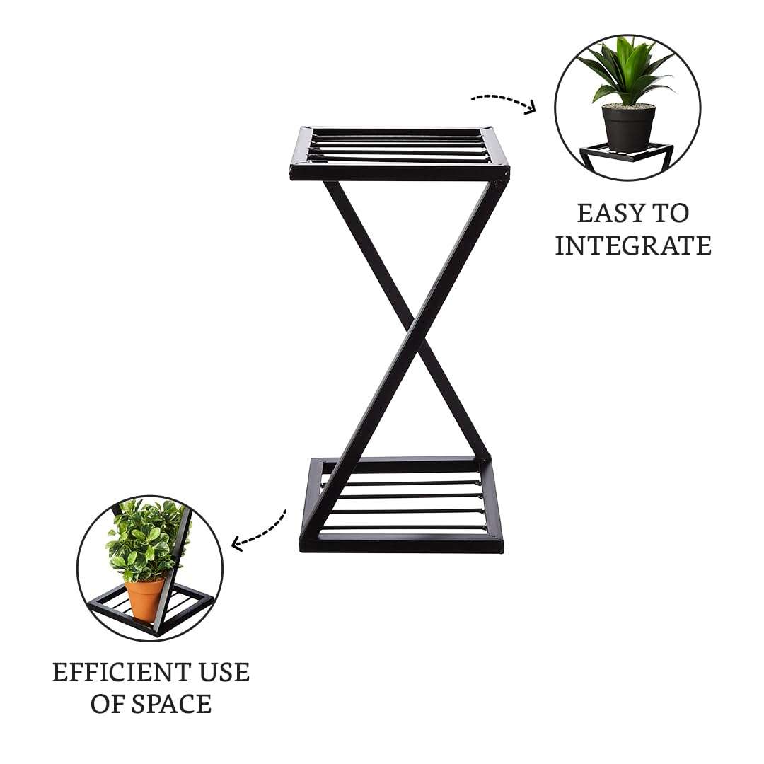 Amazon Brand - Solimo Stylish Metal Plant Stand (New Z Shape X Shape) (Set of 1, 40 cm stand) | Strong Legs Perfect Metal Stand for Planter Indoor and Outdoor 4