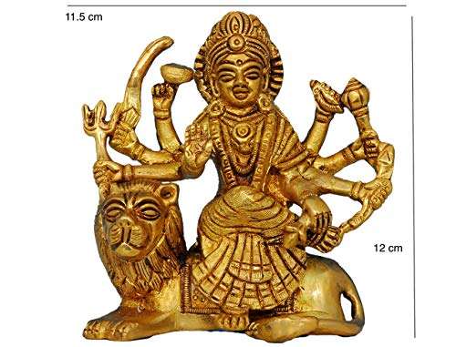 RAJ BHARATHAM Durga Amman / Matha Standing Along with Her Lion Idol Statue for Puja, Home Decoration, Mandir Temple Size 12 cm Weight Approx 900 Grams 2
