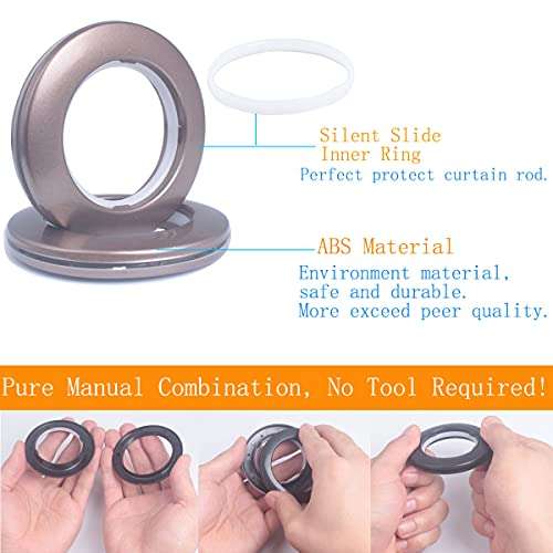 32 Pack Curtain Grommet, Inner Diameter 1-9/16"(40mm) Curtain Eyelet Rings Roman Ring Grommet Curtains Grommets kit for Casement Eyelet Tool Accessory (Coffee) 2