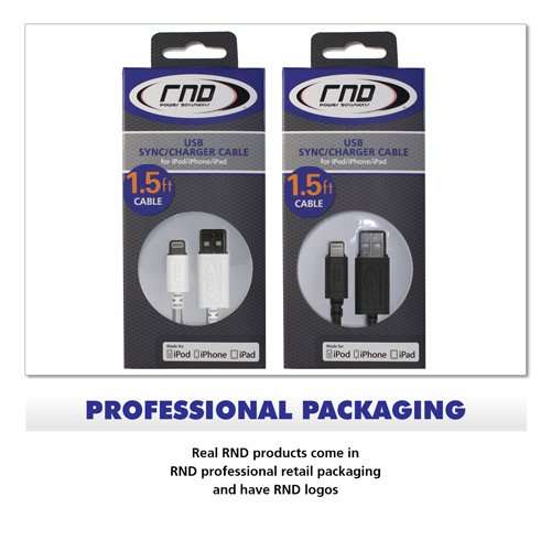 RND Apple Certified Lightning to USB 1.5FT Cable (2-Pack) for iPhone (11, 11 Pro, 11 Pro Max, XS, XS Max, XR, X, 8, 8 Plus, 7, 7 Plus, 6, 6S), iPad (Pro, Air, Mini) and iPod (1.5 feet/.5M/Black/White) 4