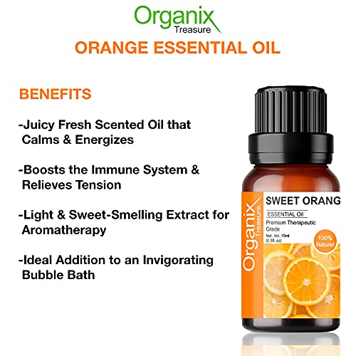 Organix Treasure Orange Essential Oil Pure, Natural & Undiluted Therapeutic Grade for Skin, Hair, Body, Face and Good Vibes, (15ml) 4