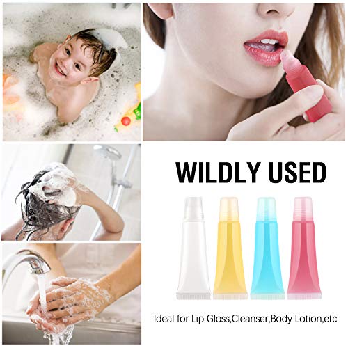 70 PCS 10ml Refillable Lip Gloss Tubes, Clear Soft Cosmetic Tubes Lip Balm Containers for DIY Homemade lipgloss project with 1PCS free Syringe, 1 PCS Diamond Pen and 80 pcs Labels 6