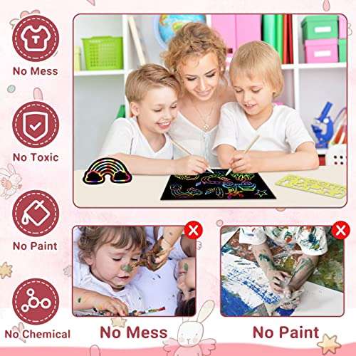 ZMLM Scratch Rainbow Art Paper Set - 100Pcs Magic Scratch Off Art Craft Supplies Kits for Kids Girls Boys Black Scratch Notes Sheet Doodle Pad for Fun DIY Toy Party Favors Christmas Birthday Gift 3