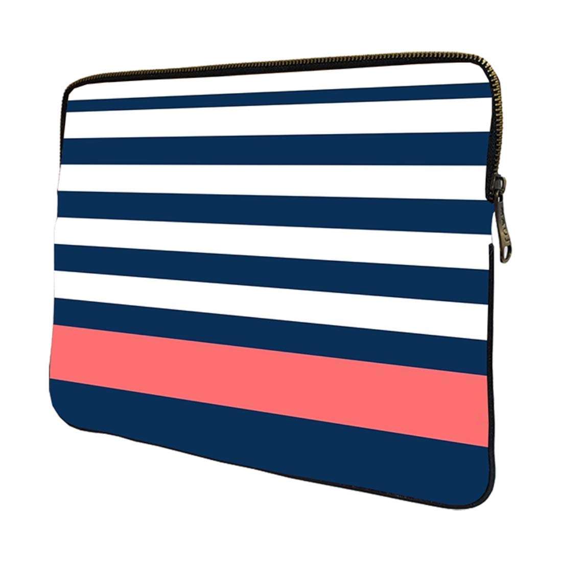 MAUJ White Blue Stripe Canvas Laptop Sleeve for 13.3 3