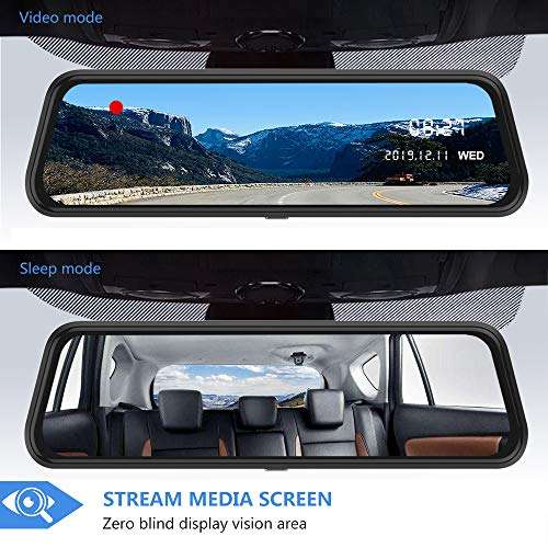 Backup Camera 10 inch Mirror Dash Cam Dual Lens Front Rear Dash Camera 1080P Full Touch Screen Video Streaming Mirror Loop Recording, Parking Monitor, Night Vision, Waterproof Rear Camera 5