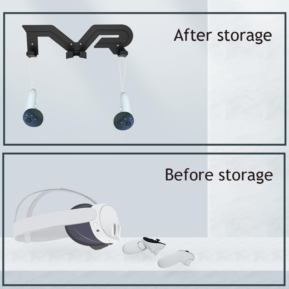 VR All-in-one Wall-Mounted Bracket for Meta Quest 3/2/3s, Universal Model for Convenient Storage of VR Glasses (Black) 6