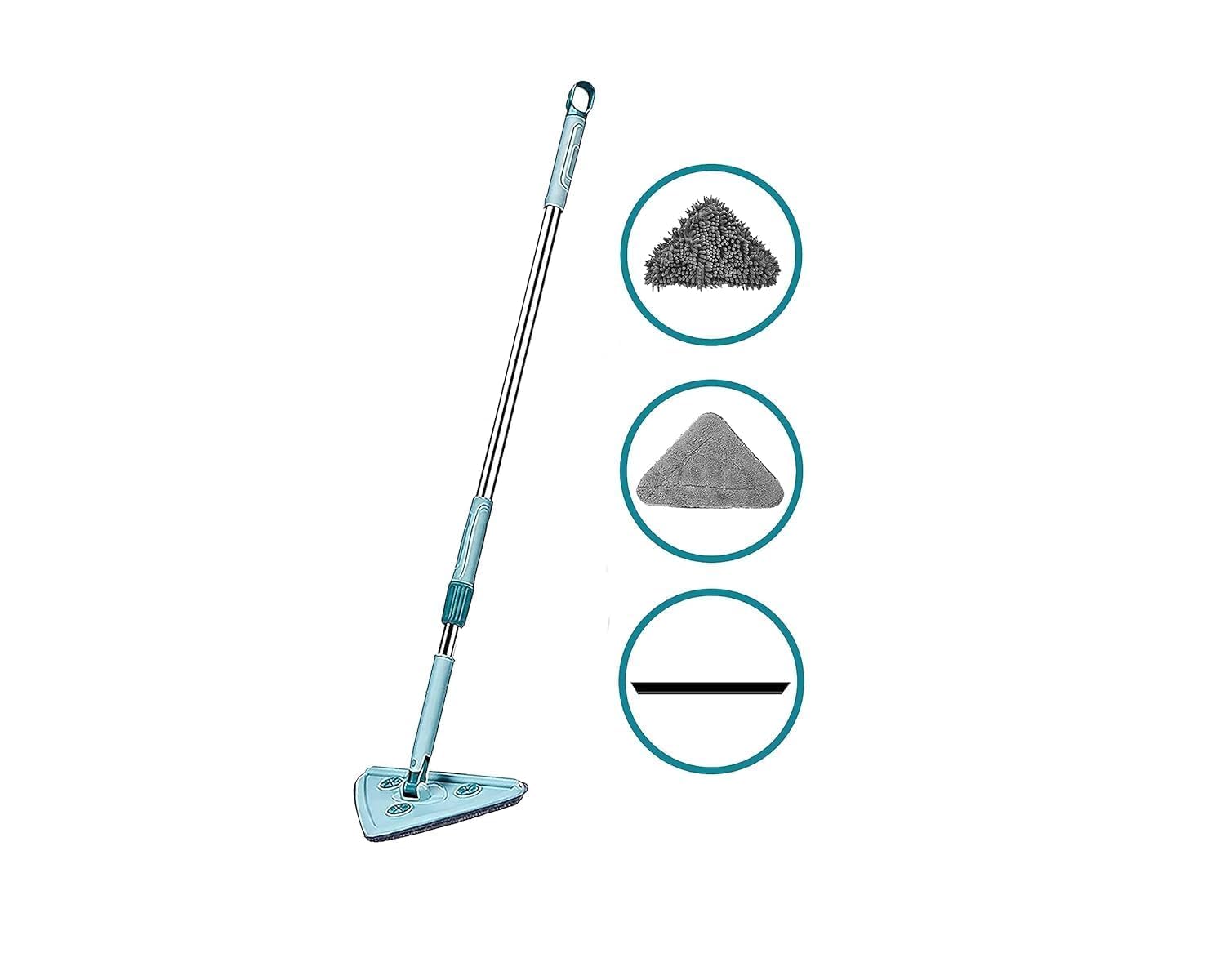 Gigglenest Wall mop Cleaner with Long Handle,Triangle Microfiber Dust Mop Baseboard Cleaner Tool Ceiling Washer Window Washing Kit with Extension Pole2 Removable Washable Replacement 1
