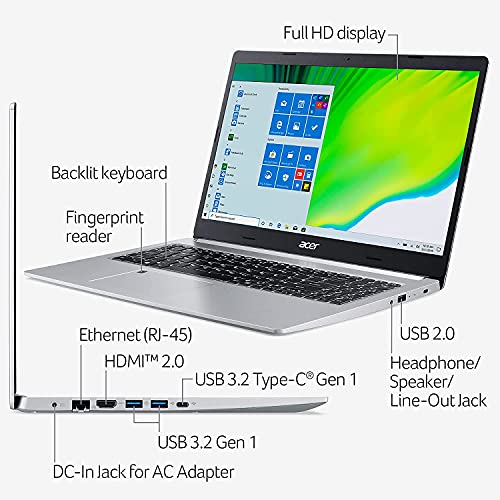 acer 2021 Aspire 5 Slim Laptop, 15.6" Full HD IPS, AMD Ryzen 3 3350U Quad-Core Processor, 8GB DDR4 RAM, 256 GB SSD, Intel WiFi 6, Backlit KB, Fingerprint Reader, Win10 Home+Oydisen Cloth 5
