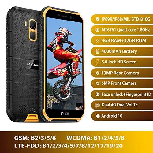 Ulefone Armor X7 PRO Android 10 Rugged Phones, 13MP+5MP Waterproof Cameras, IP68 Smartphone, NFC, OTG, 4G Dual Sim, 5.0 Inch Screen, 4G RAM 32GB ROM, 4000mAh Battery, GPS, Bluetooth, NFC, WiFi-Orange 2