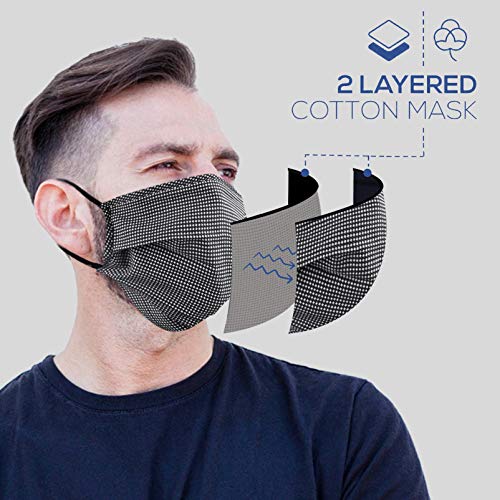 Beard Face Mask for Bearded Men, Extra Large XL Facemask with Nose Wire Washable Reusable Breathable Adjustable Ear Loops Fashion Fashionable Designer Adult Black Navy Plaid Cotton Cloth Fabric Madks 6