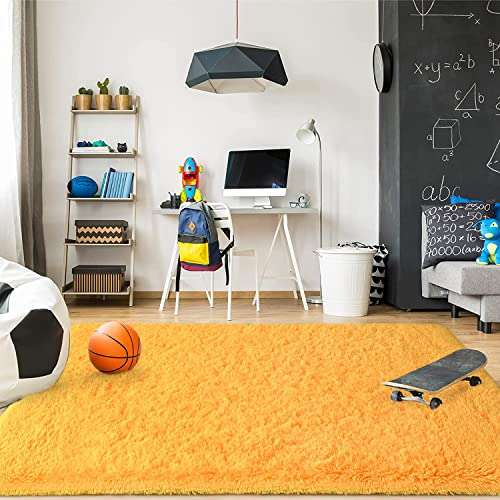 Kismat Carpet Handmade 2 Inch Pile Height Super Soft Touch Export Quality Plain Shag Rectangular Carpets For Home Size 6 X 8 Feet Color Yellow 5