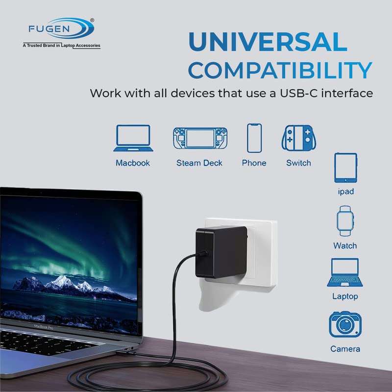 Fugen Laptop Charger Adapter 65w 5V/3A, 9V/3A, 15V/3A and 20V/3.25A Pin Type - C Compatible for Lenovo Chromebook 100e 300e 500e c330 c340 s330 s340 c630 Yoga 5
