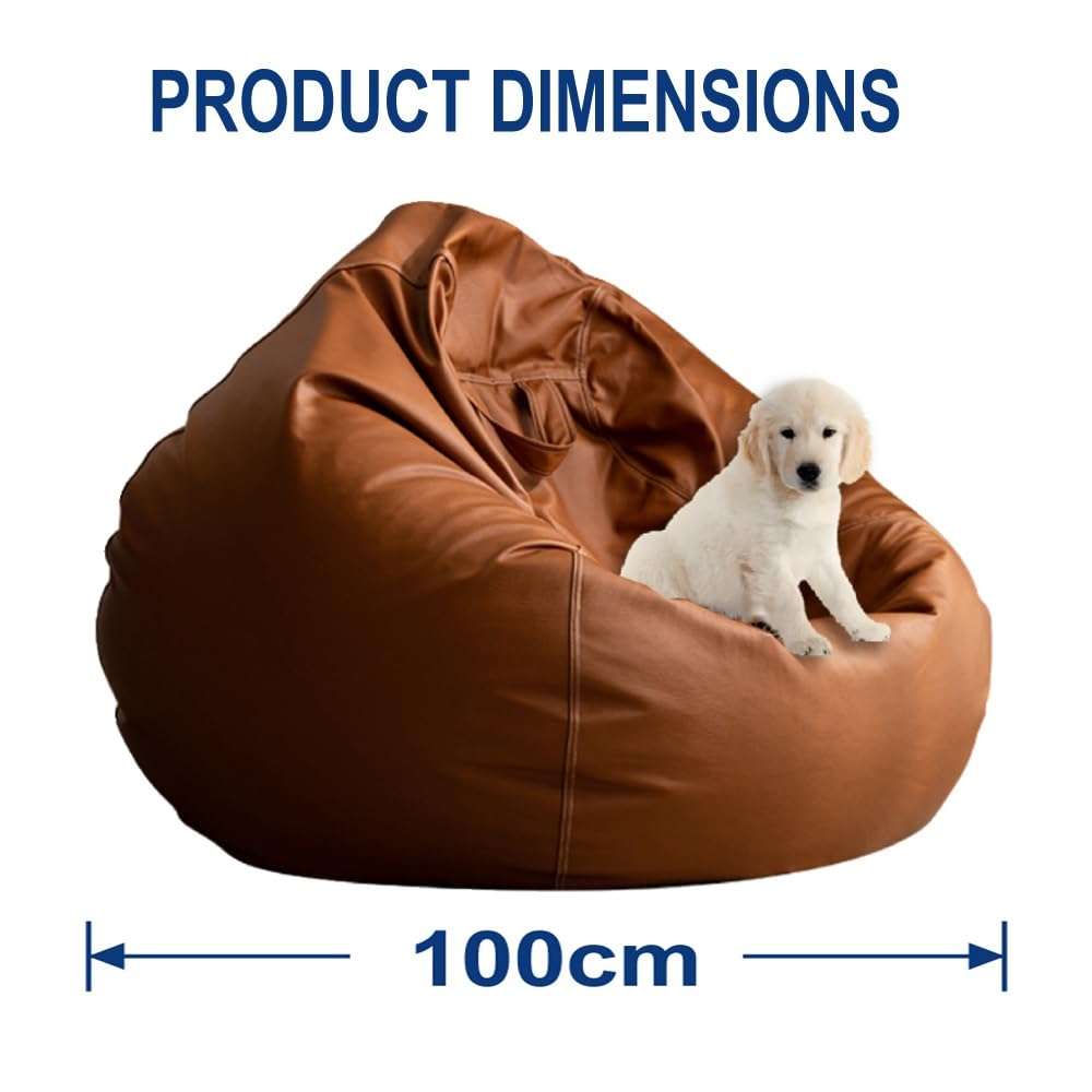 Bean Bag Chair Bean Bag Cover Without Filler Luxury Single Lazy Sofa Cover Faux Leather Bean Bag Sac Pouf Chair Envelope Beanbag Corner Seat Sectional Couch(White) 4