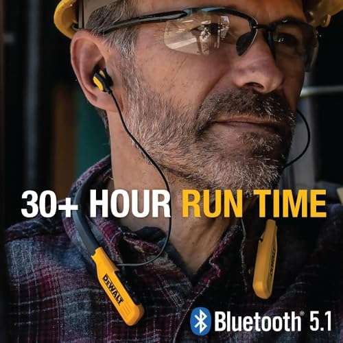 DEWALT Heavy Duty Bluetooth Neckband Headphones, Wireless Around The Neck Earbuds w/ 30H Runtime + Noise Isolation, Secure Magnetic Wireless Earbuds, Jobsite Pro Built-in Mic Bluetooth Headsets 2