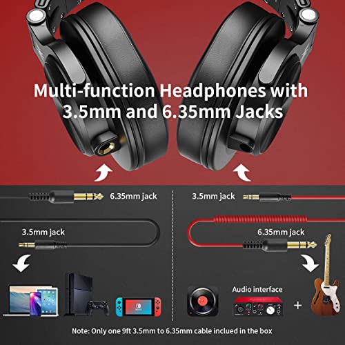 OneOdio A71 Hi-Res Studio Recording Headphones - Wired Over Ear Headphones with SharePort, Monitoring Mixing Foldable Headset with Stereo Sound, 3.5/6.35MM Jack for PC Computer DJ Guitar-Red 3