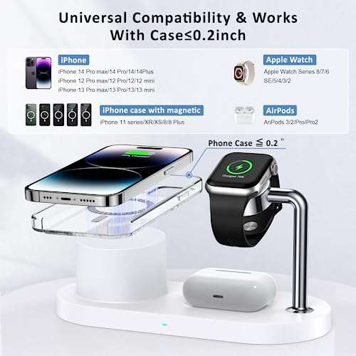 3 in 1 Magnetic Charging Station for Apple - Wireless Charger Stand for iPhone 12 13 14 15 Pro Max & Apple Watch & Airpods 2