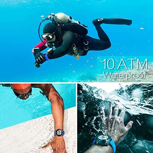 10 ATM 100m Waterproof Digital Sports Watch for Swimming and Diving, with Functions of Chronograph, Stopwatch, Timer, Countdown, Calendar, Dual Time Zone, Alarm Clock, 12 or 24 Hour Format Switchable 2
