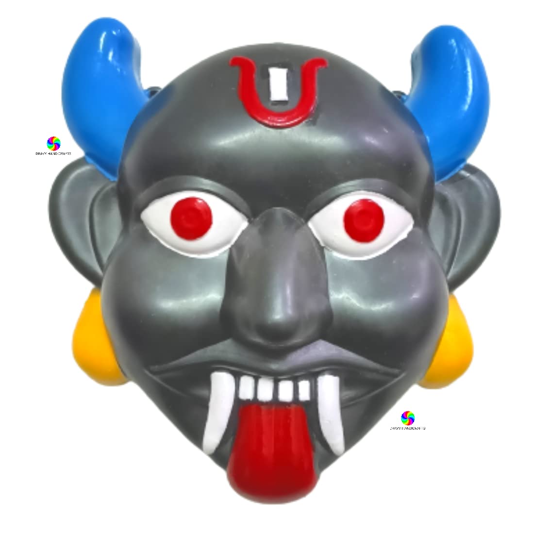 DRAVY HANDICRAFTS Nazar Battu for home entrance Evil Eye Protector Plastic Mask For Pooja Wall Hanging Nazar Suraksha Kawach for House Entrance, Office, Shops, Car, Truck (Size- 7X7 Inches) 5