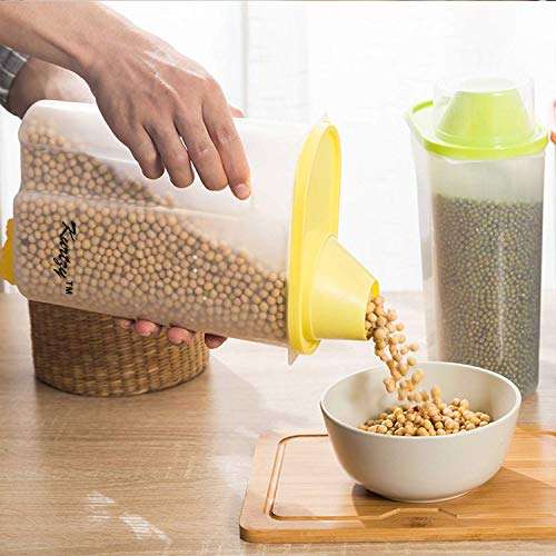 Kurtzy Cereal Dispenser Jars - (Pack of 5) Air-Tight Lid Multipurpose Storage Containers Set with Measuring Cups for Rice,Pulses,Grains Pet Foods - Home & Kitchen, Pets (2.5 litres Each) 4