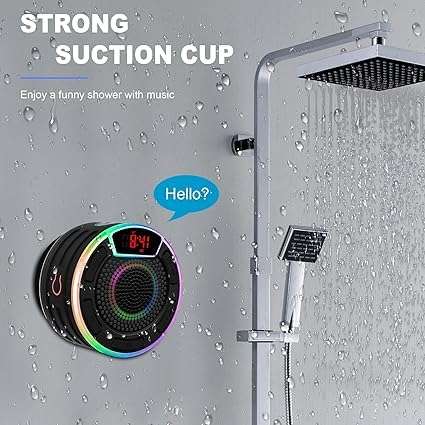 Bluetooth Speakers, IPX7 Waterproof Shower Speaker, Portable Speaker with LED Display, FM Radio, Suction Cup, Light Show, Built-in Mic, Best Gifts for Pool Beach Home Party Travel Outdoors 5