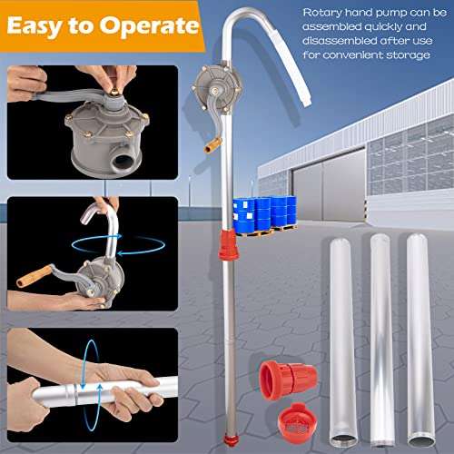 Drum Rotary Hand Pump, 15 to 55 Gallon Drum Pump, Rotary Barrel Pump, Aluminum 55 Gal Drum Pump for Oil Diesel Kerosene Transfer 4
