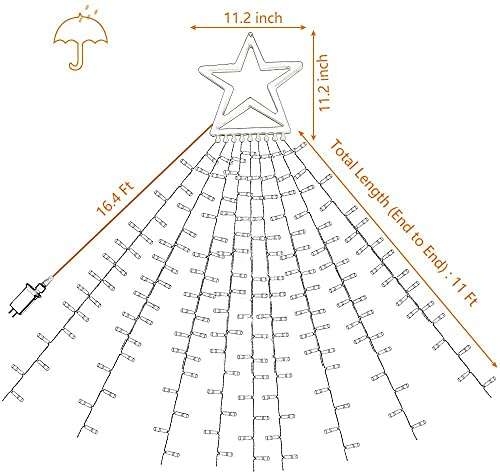 Christmas Decorations Star String Lights,320 LED Outdoor Christmas Tree Lights with 13" Topper Star,8 Modes Waterproof Hanging Fairy Twinkle Lights for Xmas New Year Party Holiday 6