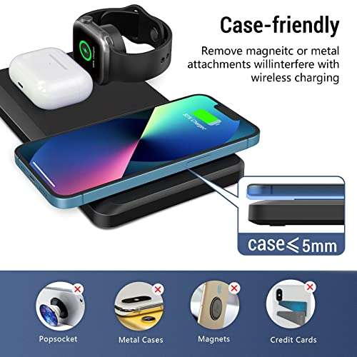Wireless Charger, Wireless Charging Station Compatible with iPhone 13/13 Pro/12/12 Pro/11/11 Pro/SE/XS Max/XR/X/8,iWatch se/6/5/4/3/2, AirPods 2/ Pro 4