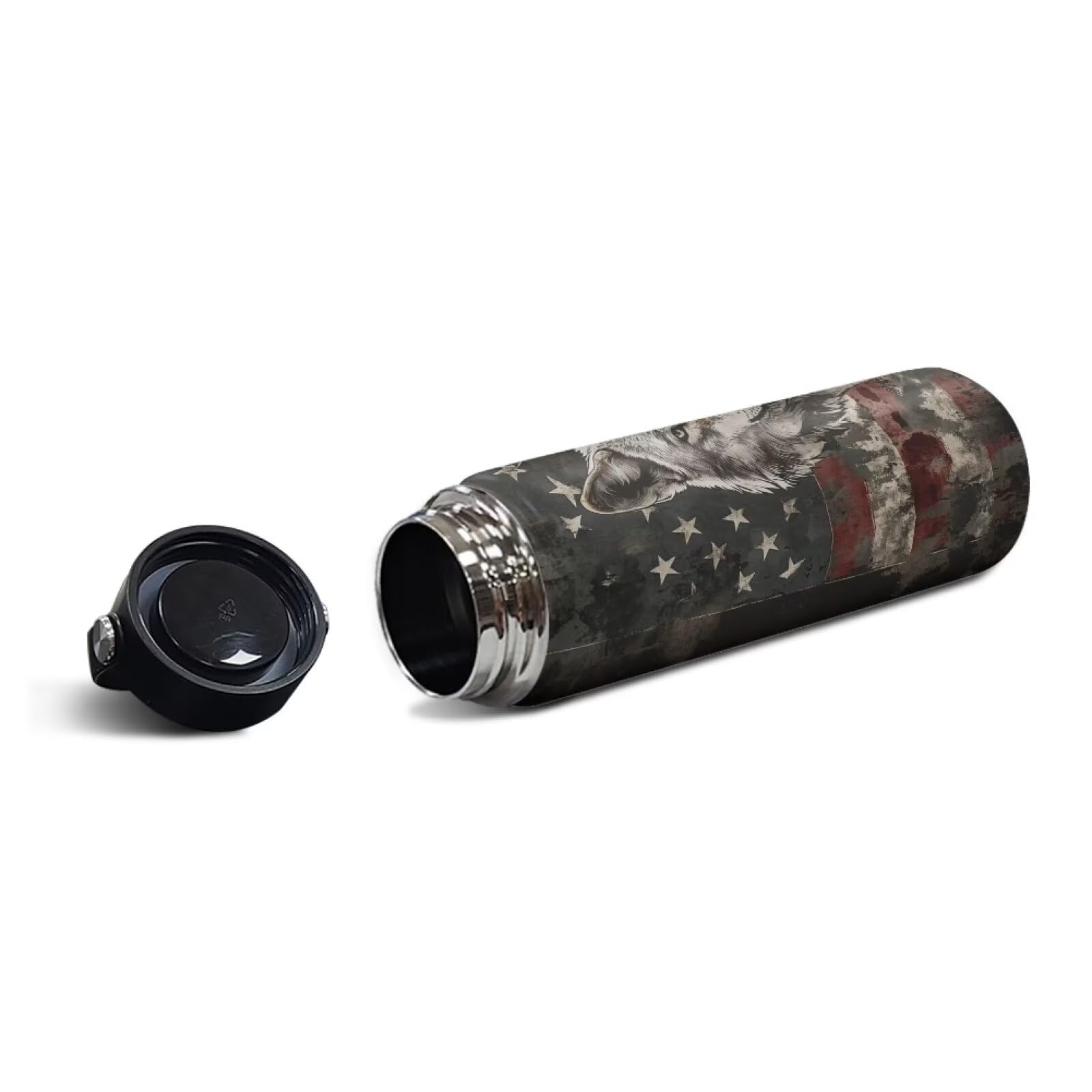 Dolyues Kids Insulated Water Bottle Wolf with American Flag 20oz Stainless Steel Water Bottle Leak-proof Double Wall Vacuum Water Flask for School Gifts for Boys 4