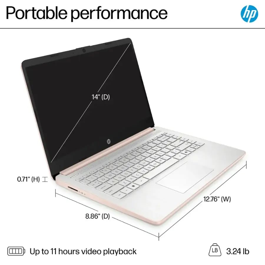 HP 14" LED Business Laptop Computer, 32GB RAM 640GB Storage (128GB UFS + 512GB SD Card), Intel Quad-Core N150, Windows 11 S & 1-Year Microsoft Office 365 Included, PLUSERA Earphones, Rose Gold 6