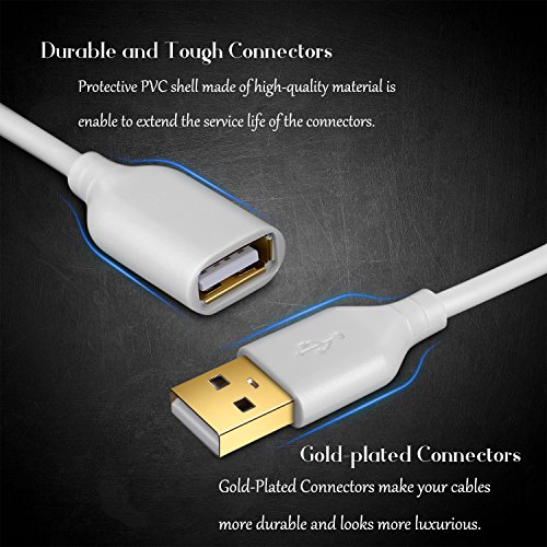 Costyle White USB Extension Cable, 2-Pack USB 2.0 10ft/3m Type A Male to A Female Extension Cord White USB Extender Cable with Gold-Plated Connectors 2