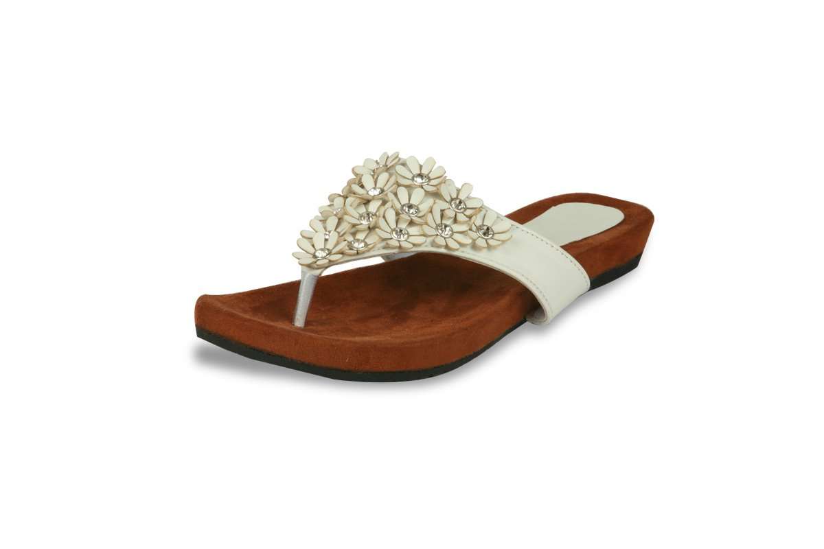 Studio9 Women's White Synthetic Leather Flats (Flowery Stoned V) - 6.5 UK 1