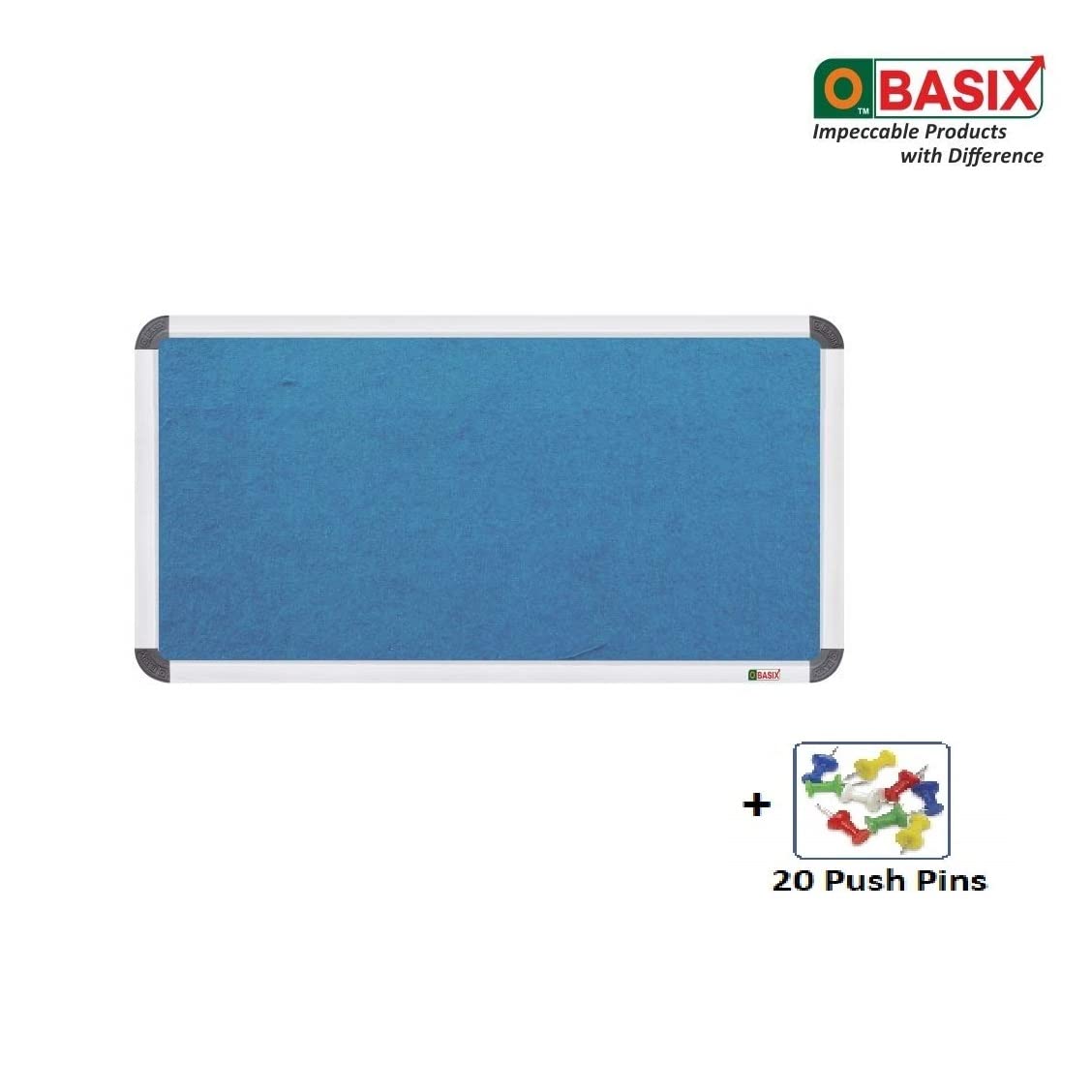 OBASIX Pin-up Bulletin Notice Board (1x2 feet) for School College Office|Superior Series Pin Up Board with 20 Push-pins|Natural Finesse Heavy Aluminium Frame-Turquoise Blue 3